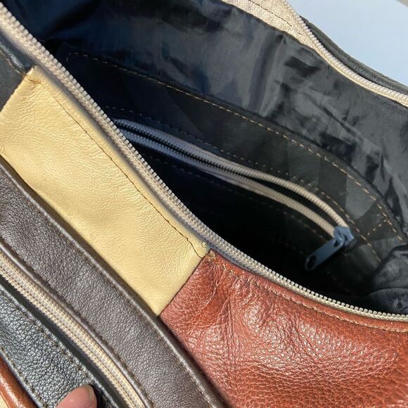 Retro VTG 70s Funky Functional Hippy Patchwork Leather Bag - Picture 9 of 11